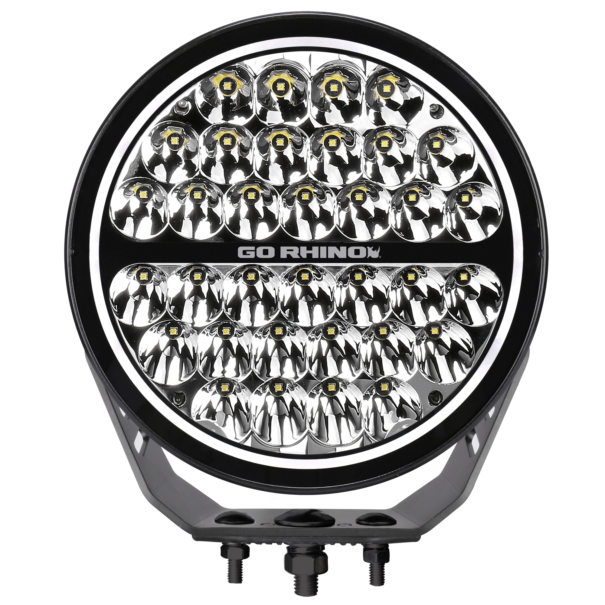 Go Rhino 751700911SRS - Xplor Blackout Series Round Single LED Spot Light Kit w/DRL (Surface Mount) 9in. - Blk