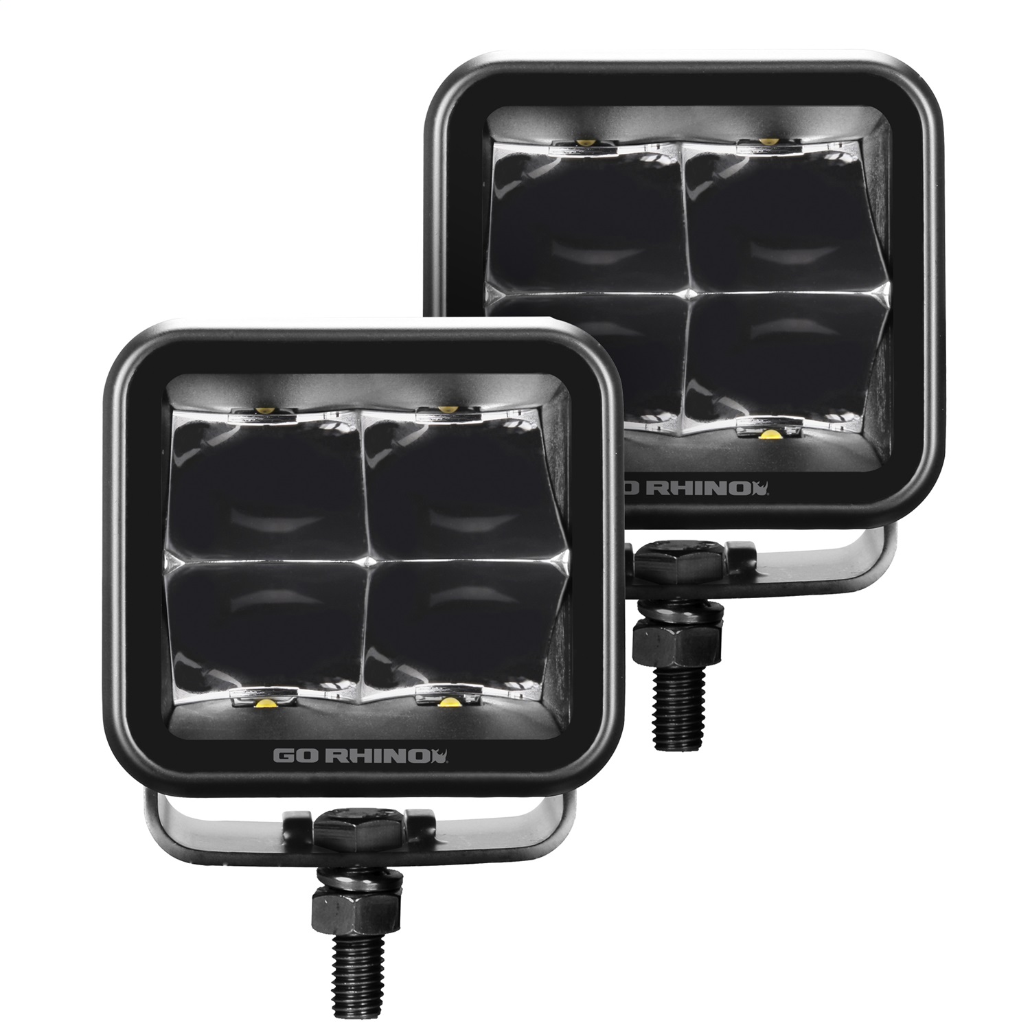 Go Rhino 750400321SCS - Xplor Blackout Series Cube LED Spot Light Kit (Surface/Threaded Stud Mnt) 3x3 - Blk (Pair)