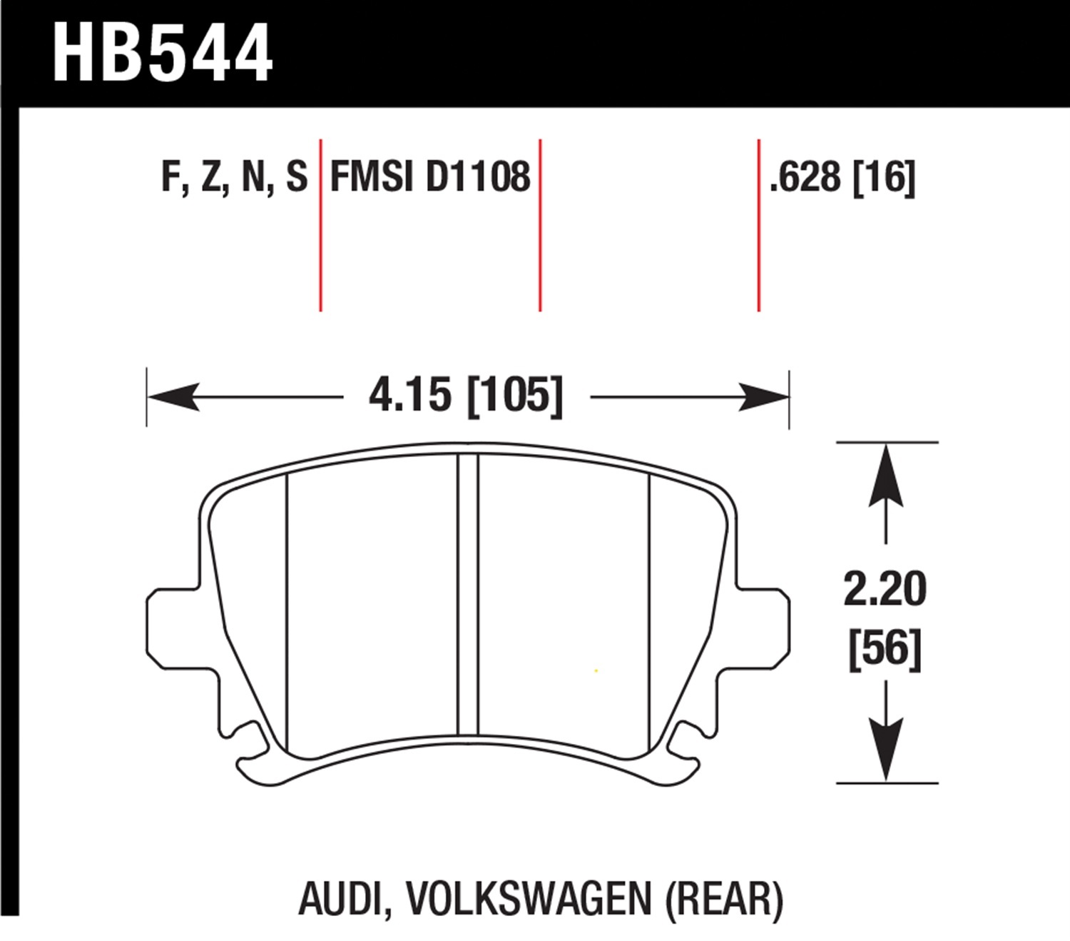 Hawk HB544B.628 - 2006-2009 Audi A3 TFSIi Quattro 2.0 HPS 5.0 Rear Brake Pads Hawk HB544B.628 - 2006-2009 Audi A3 TFSIi Quattro 2.0 HPS 5.0 Rear Brake Pads