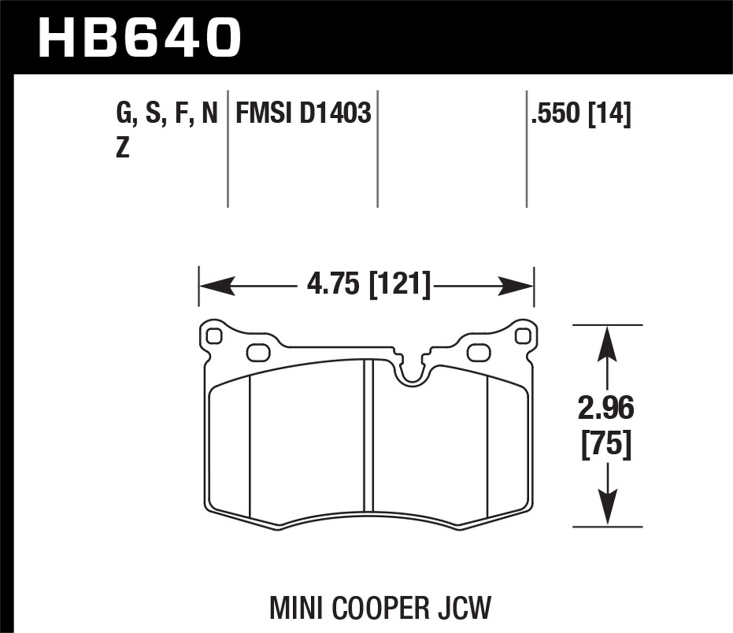 Hawk HB640B.550 - 14-15 Mini Cooper John Cooper Works Coupe HPS 5.0 Front Brake Pads