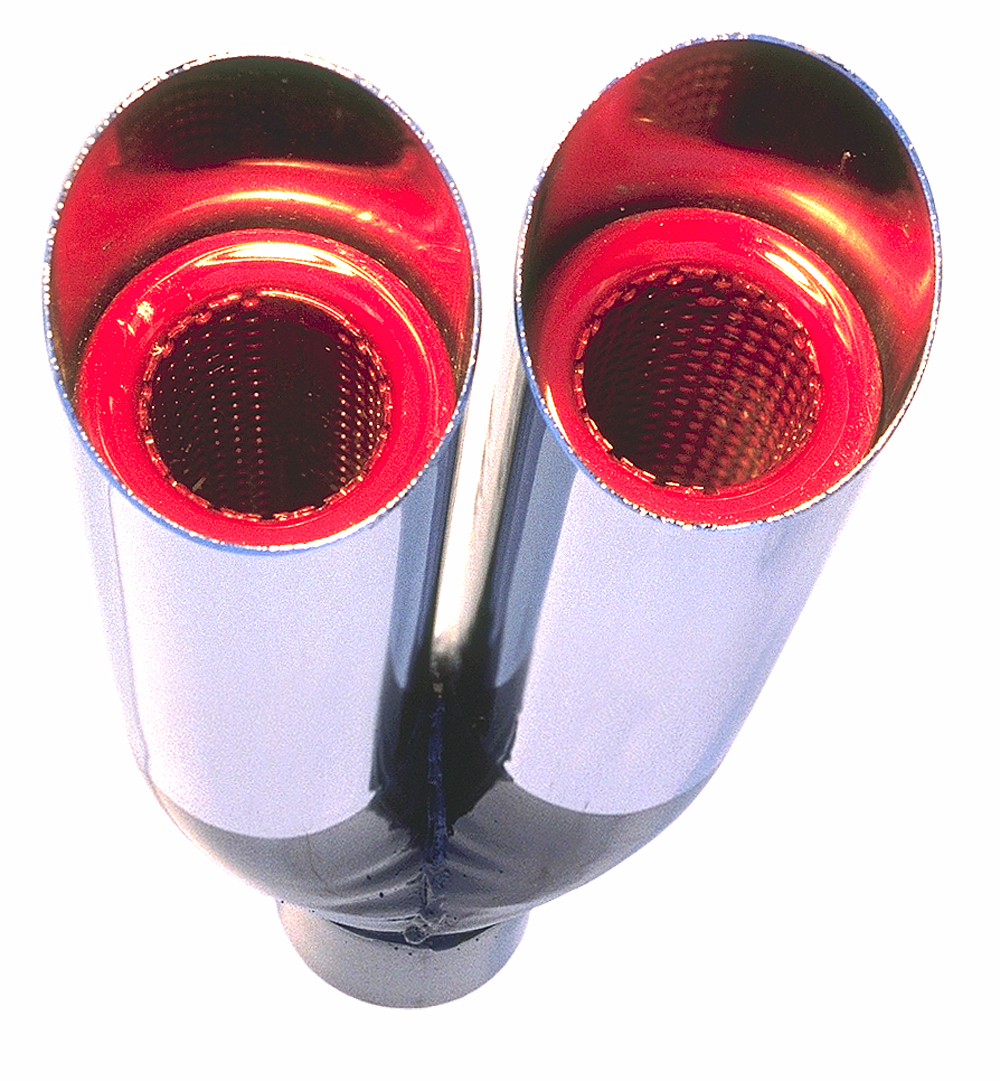 Hedman Hedders 17104 - DUAL RESONATOR HOT TIPS EXHAUST TIP FOR 2-1/4 IN. EXHAUST SYSTEM; 9 IN. LONG; 2-1/2 IN. OUTLET- CHROME