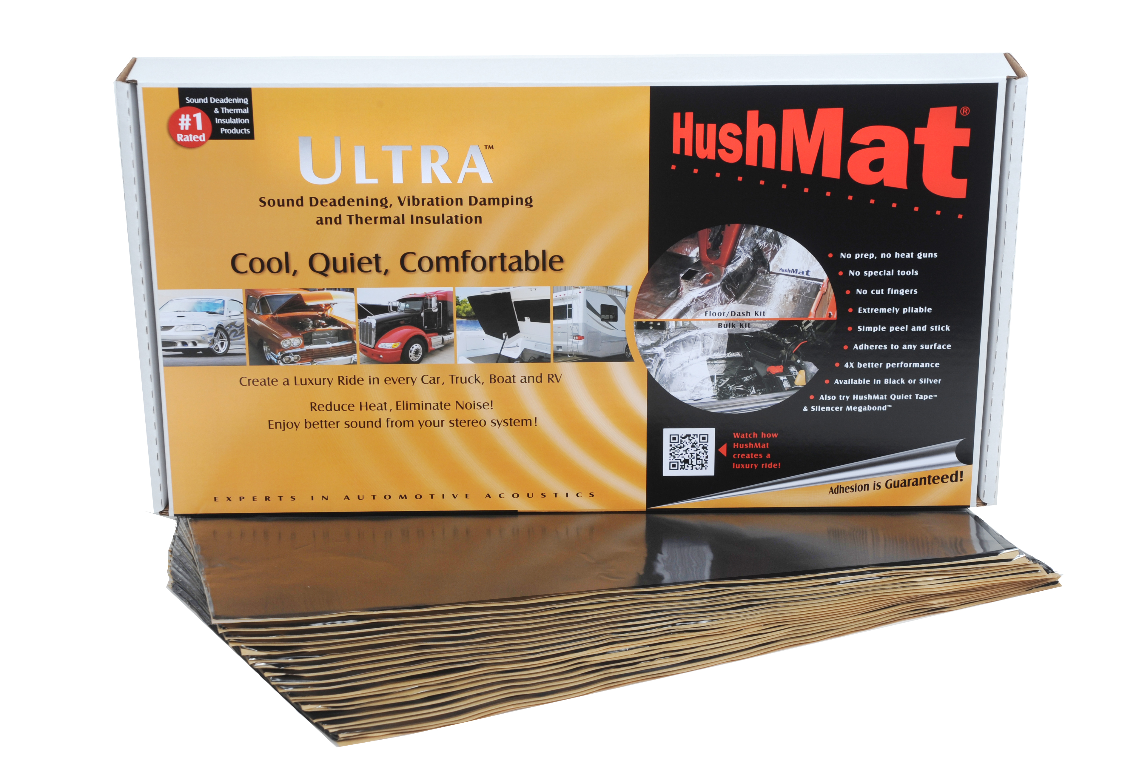 Hushmat 10400 - Floor/Firewall Kit - Stealth Black Foil with Self-Adhesive Butyl-20 Sheets 12inx23in ea 38.7 sq ft