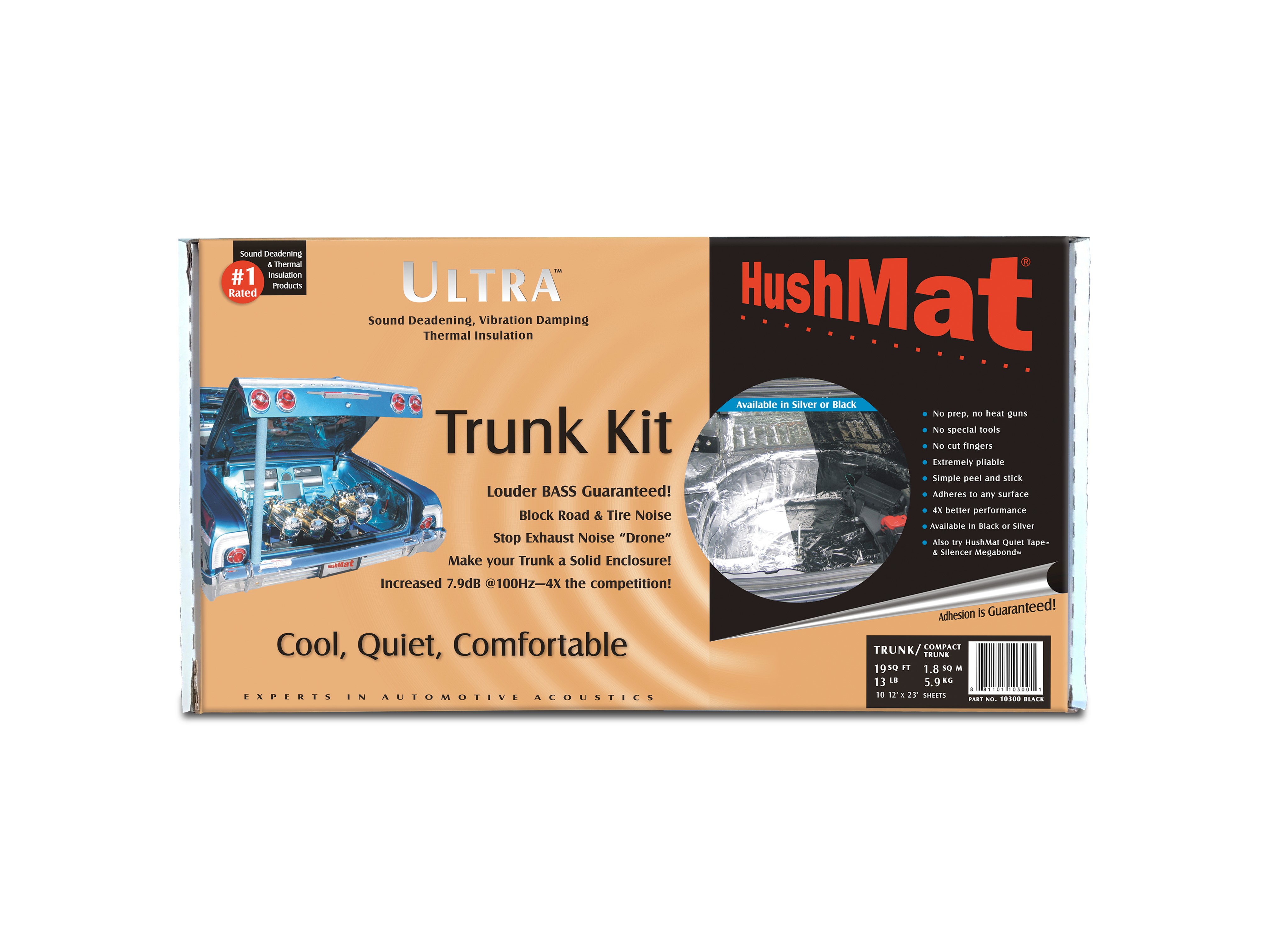 Hushmat 10300 - Trunk Kit - Stealth Black Foil with Self-Adhesive Butyl-10 Sheets 12inx23in ea 19 sq ft