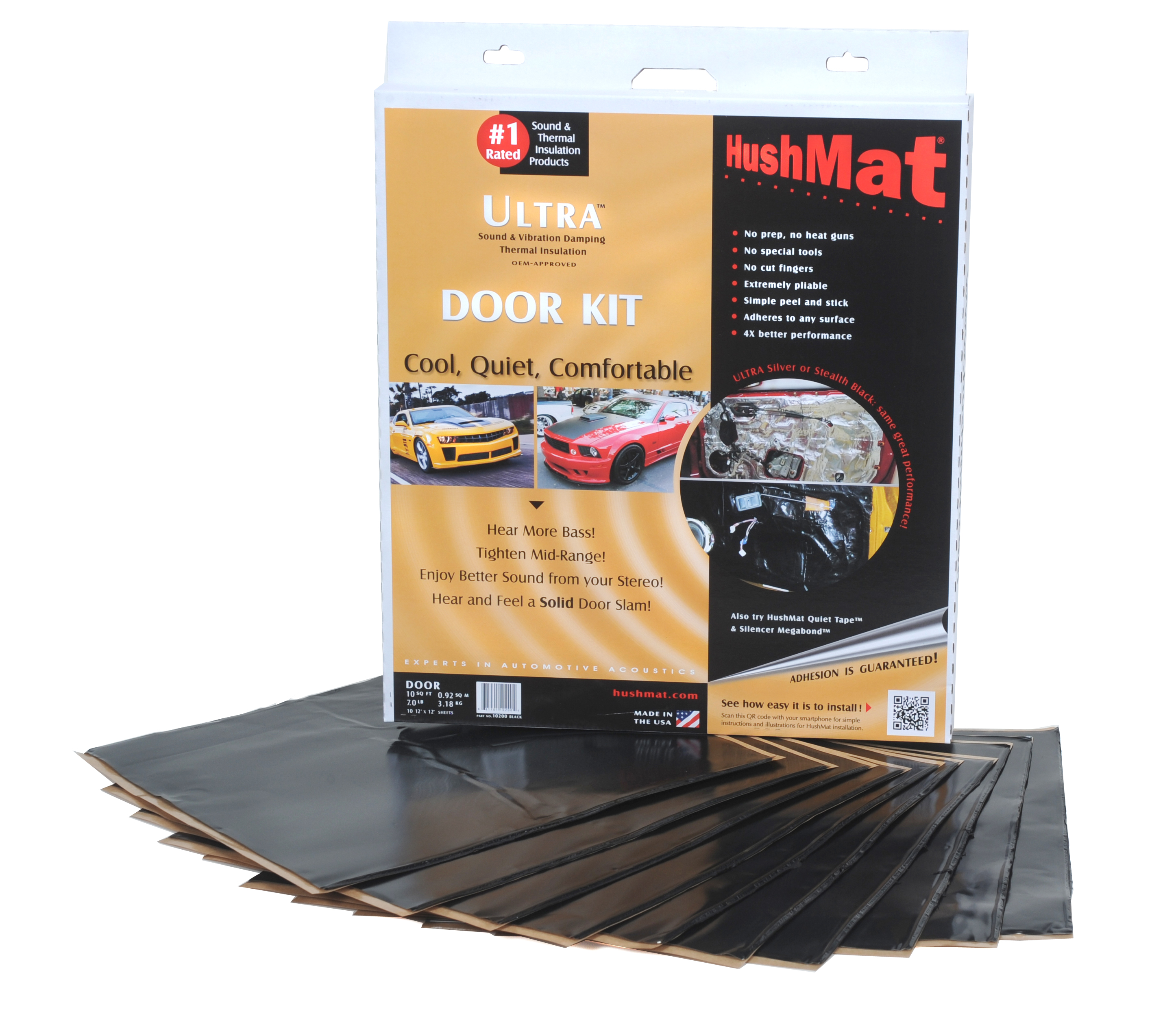 Hushmat 10200 - Door Kit - Stealth Black Foil with Self-Adhesive Butyl-10 Sheets 12inx12in ea 10 sq ft