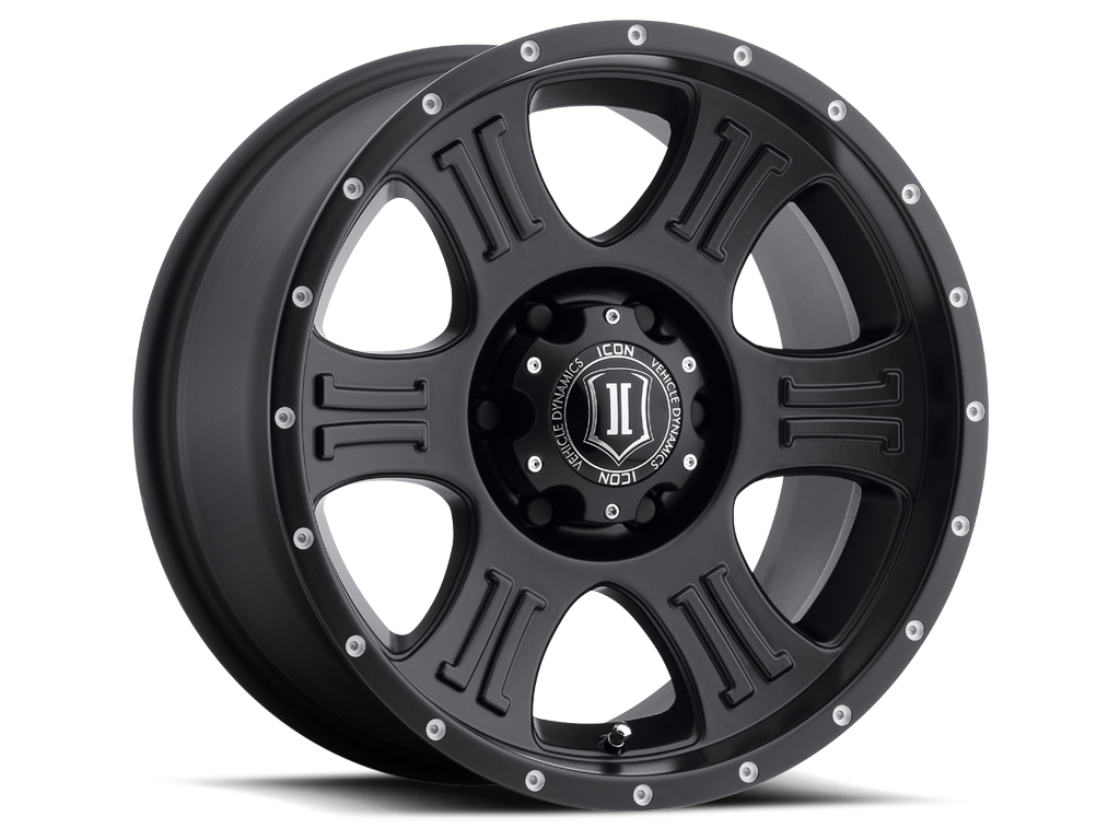 Icon 1017858347SB - Shield 17x8.5 6x5.5 0mm Offset 4.75in BS 106.1mm Bore Satin Black Wheel