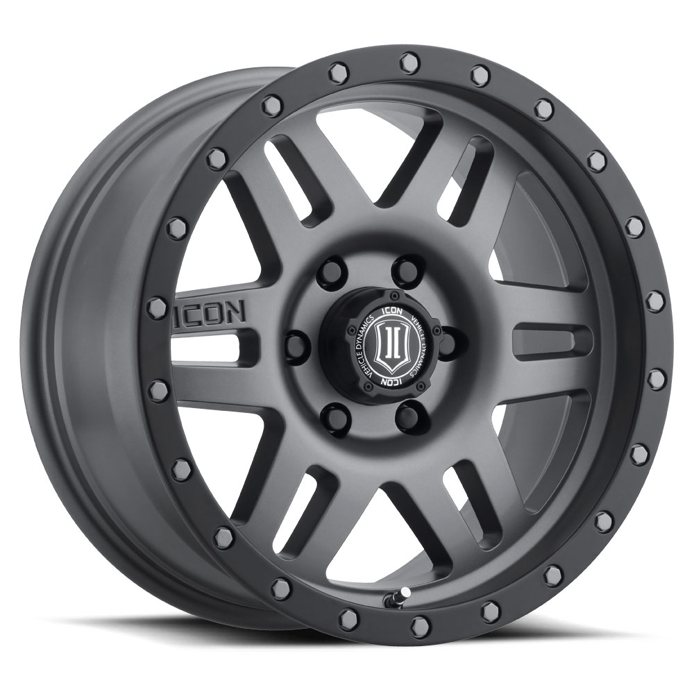 Icon 1417858357TT - Six Speed 17x8.5 6x5.5 25mm Offset 5.75in BS 108.1mm Bore Titanium Wheel Icon 1417858357TT - Six Speed 17x8.5 6x5.5 25mm Offset 5.75in BS 108.1mm Bore Titanium Wheel