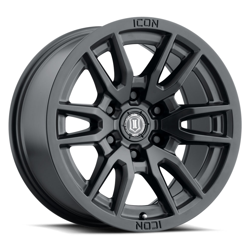 Icon 2417858357SB - ALLOYS VECTOR 6 SAT BLK - 17 X 8.5 / 6 X 5.5 / 25MM / 5.75" BS Icon 2417858357SB - ALLOYS VECTOR 6 SAT BLK - 17 X 8.5 / 6 X 5.5 / 25MM / 5.75" BS