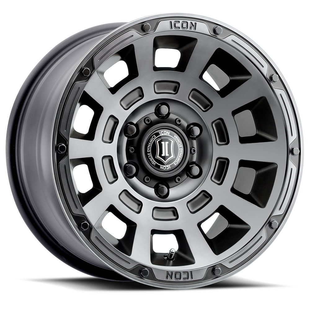 Icon 2817859057SSBT - Thrust 17x8.5 6x5.5 25mm Offset 5.75in BS 95.1mm Bore Smoked Satin Black Wheel Icon 2817859057SSBT - Thrust 17x8.5 6x5.5 25mm Offset 5.75in BS 95.1mm Bore Smoked Satin Black Wheel