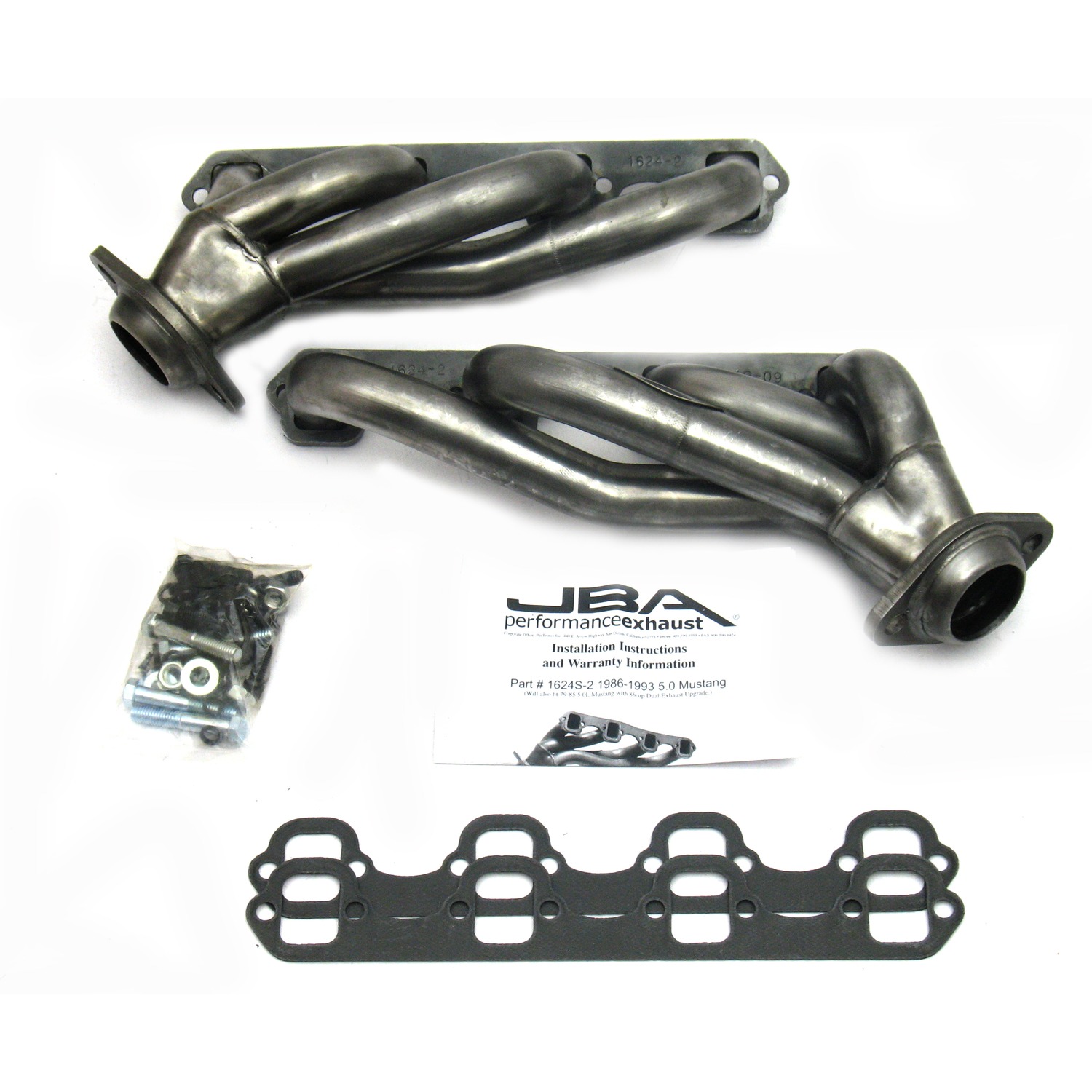 JBA 1624S-2 - 86-93 Ford Mustang 5.0L SBF 1-5/8in Primary Raw 409SS Cat4Ward Header JBA 1624S-2 - 86-93 Ford Mustang 5.0L SBF 1-5/8in Primary Raw 409SS Cat4Ward Header