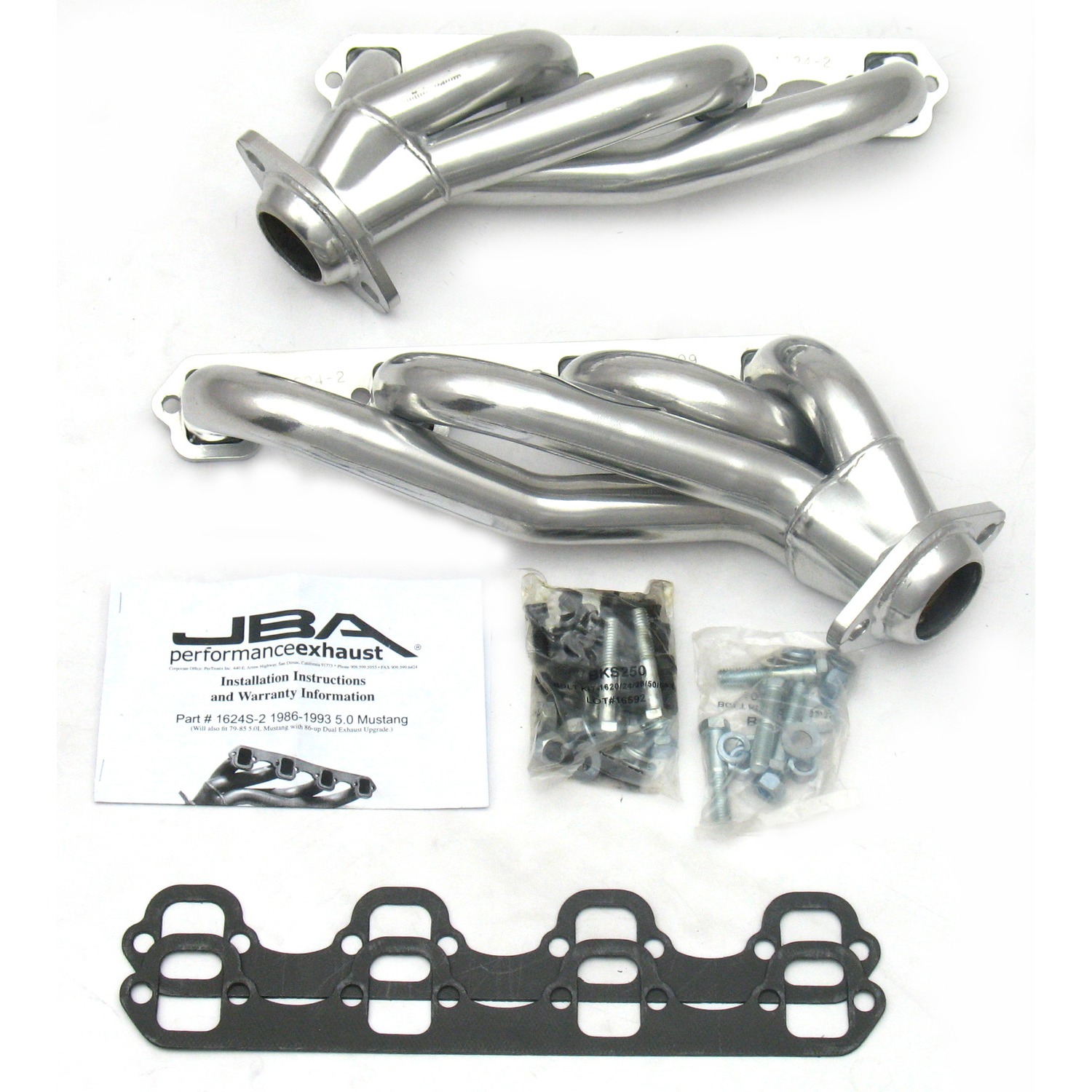 JBA 1624S-2JS - 86-93 Ford Mustang 5.0L SBF 1-5/8in Primary Silver Ctd Cat4Ward Header JBA 1624S-2JS - 86-93 Ford Mustang 5.0L SBF 1-5/8in Primary Silver Ctd Cat4Ward Header