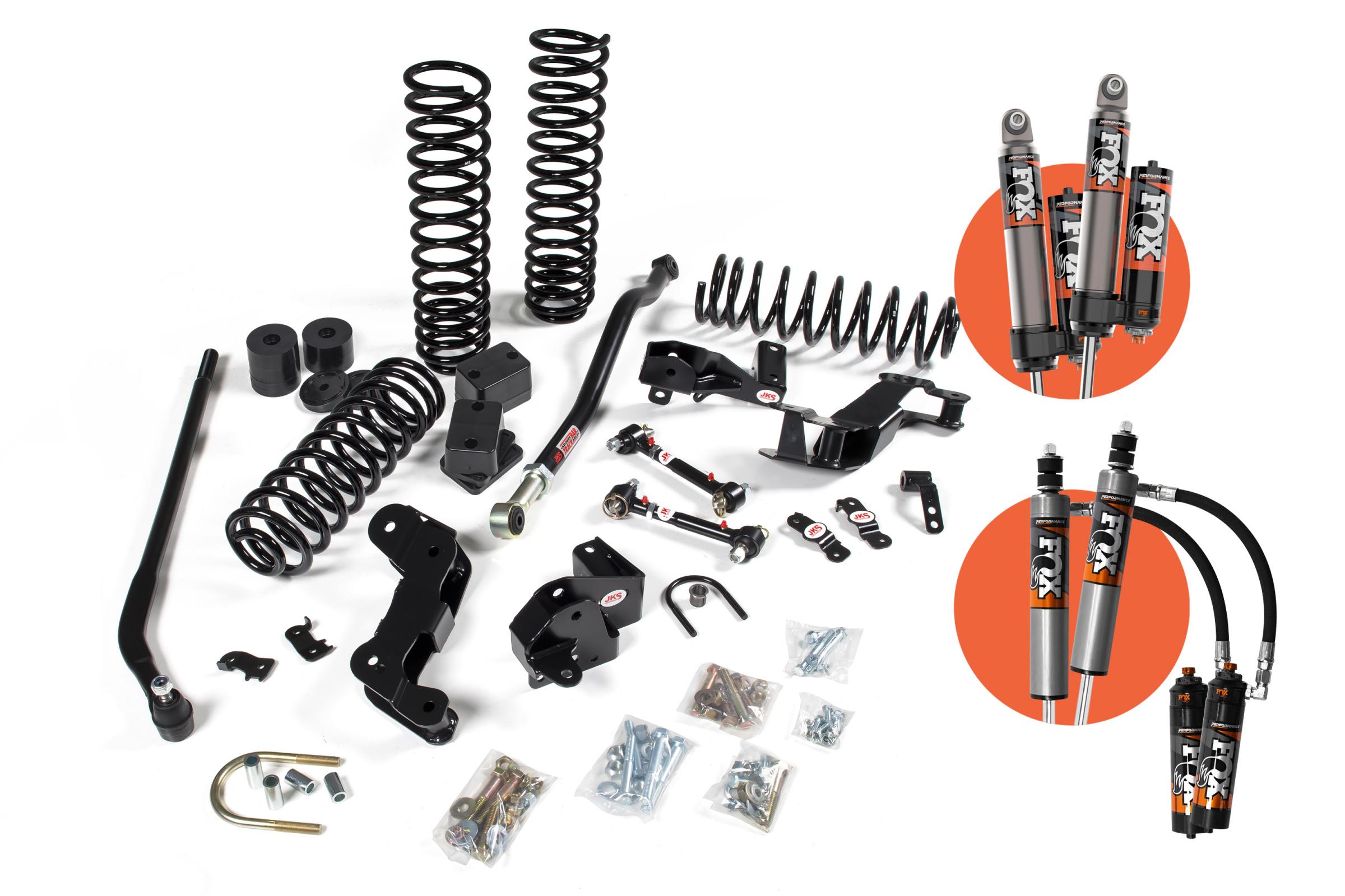 JKS JSPEC108PES - 2007-2018 Jeep Wrangler JK 4 Door 3.5 Inch J-Kontrol Suspension Lift Kit w/ Fox 2.5 Performance Elite Series R/R DSC Shocks 4WD JSPEC