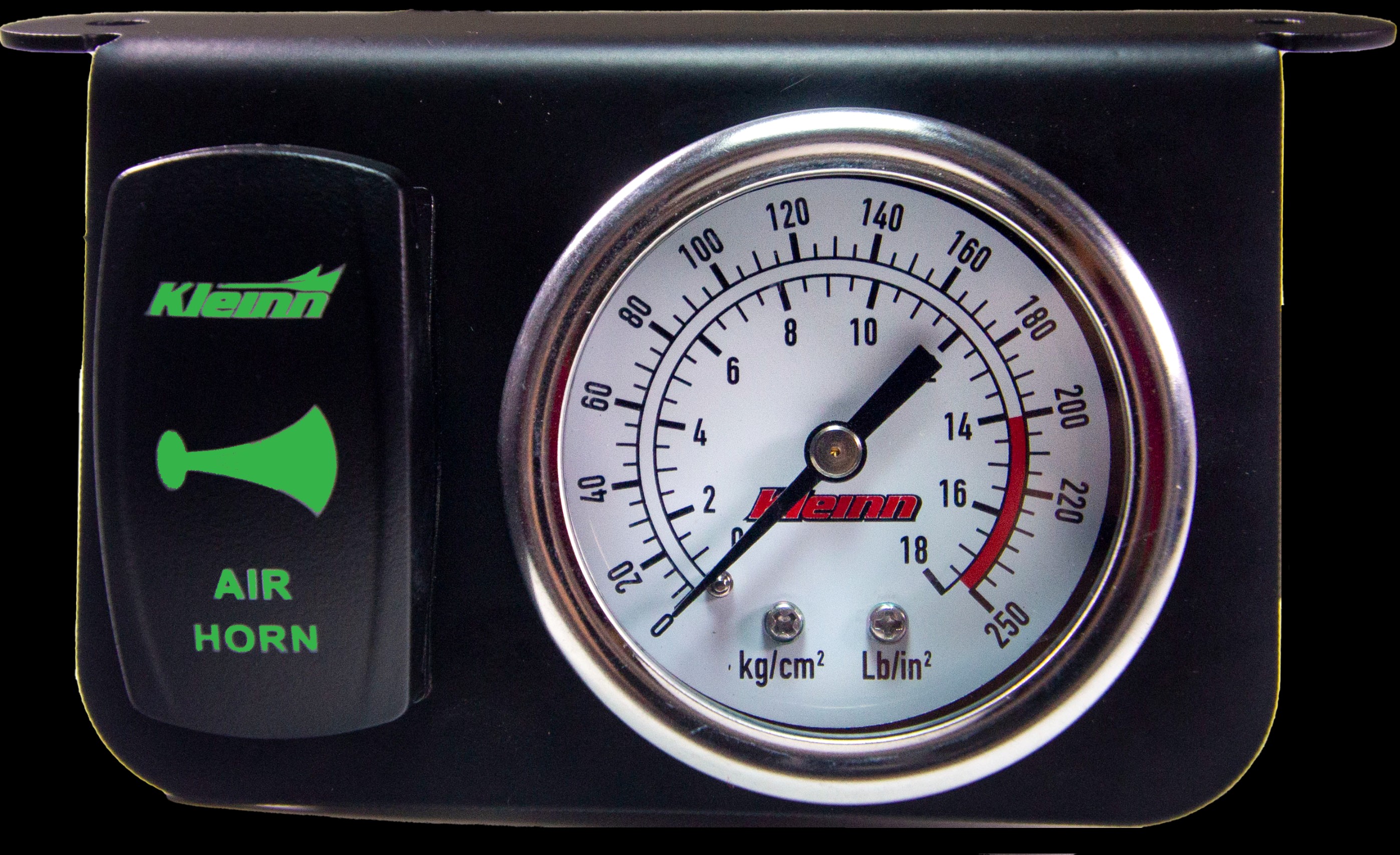 Kleinn Air Horns 1303G - Kleinn Panel Mounted 160 PSI Gauge w/ an Illuminated GREEN Momentary Rocker Switch