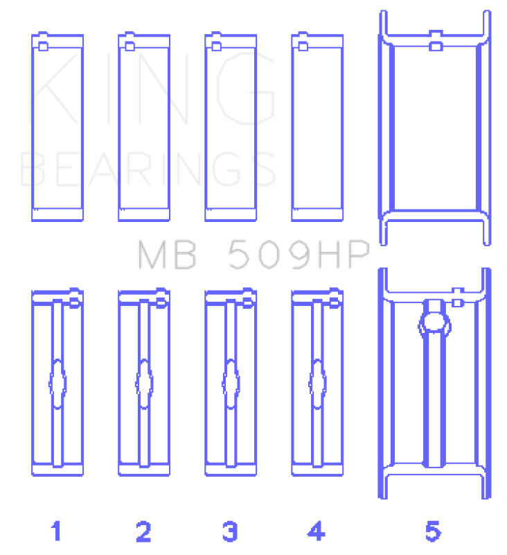 King Engine Bearings MB509HP021 - King Chevrolet 400 V8 Crankshaft Main Bearing Set (Set of 5) King Engine Bearings MB509HP021 - King Chevrolet 400 V8 Crankshaft Main Bearing Set (Set of 5)