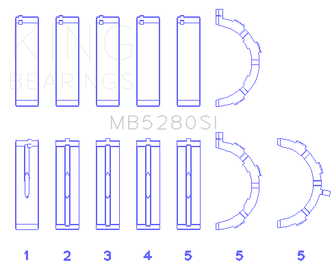 King Engine Bearings MB5280SI0.25 - King Ford 281CI/330CI 4.6L/5.4L V8 (Size +0.25) Main Bearing Set