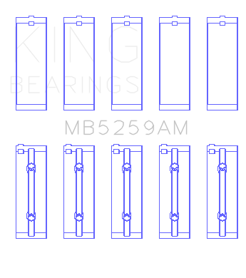 King Engine Bearings MB5259AM0.5 - Honda B18A1 (Size +0.50mm) Main Bearing Set