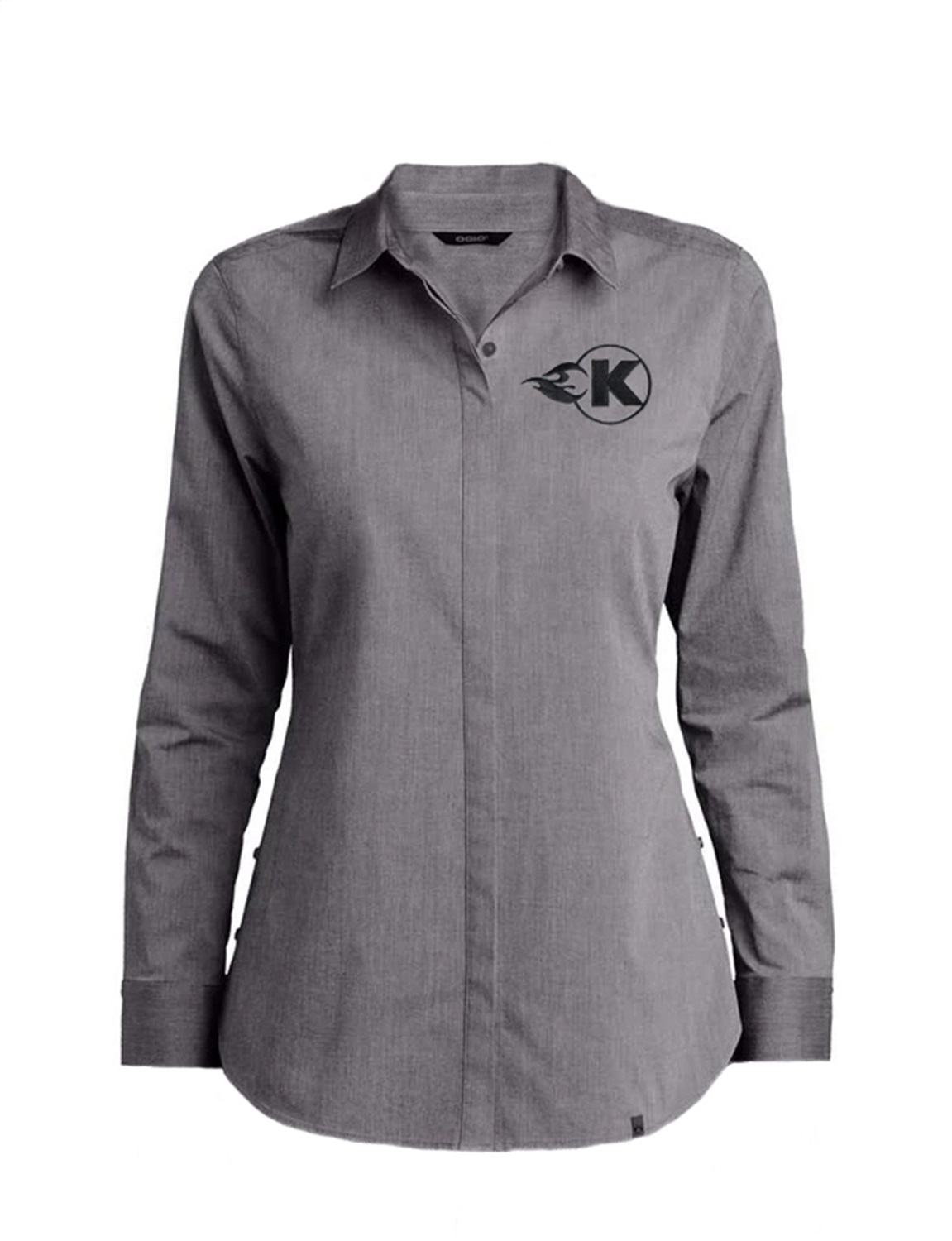Kooks TS-100655-00 - Women's Grey Button Down with Black K-Flame - S