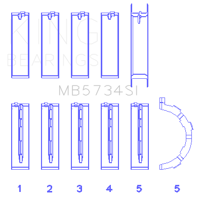 King Engine Bearings MB5734SI0.5 - King Ford 302 Cid Coyote (Size +0.5mm) Main Bearing Set