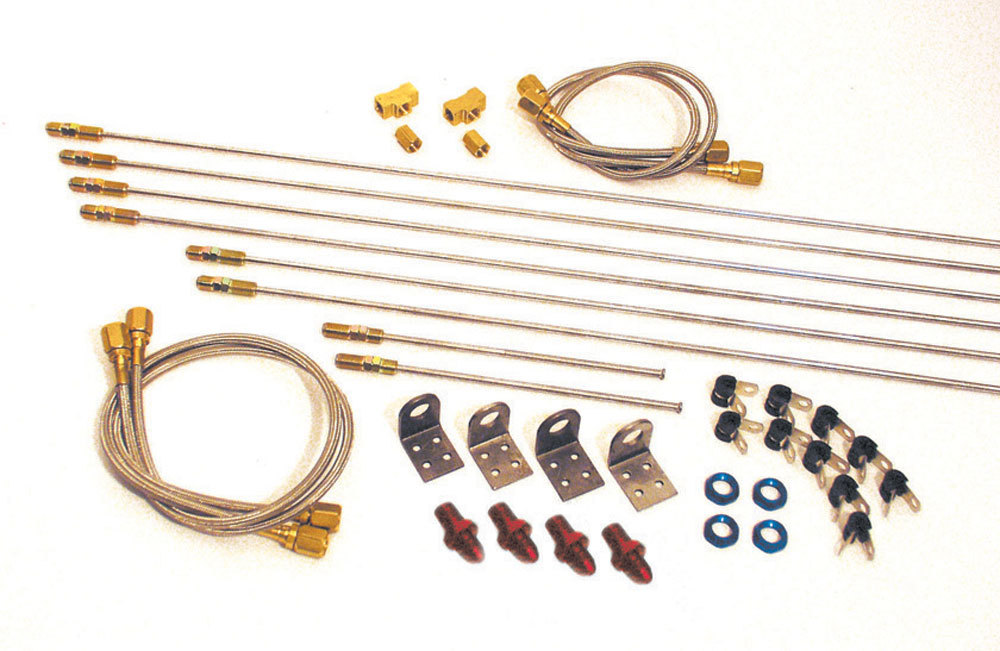 Longacre 52-45215 - Brake Line Kit - 3 AN - Assorted Fittings / Installation Hardware - Braided Stainless / Steel - Natural - Universal - Kit