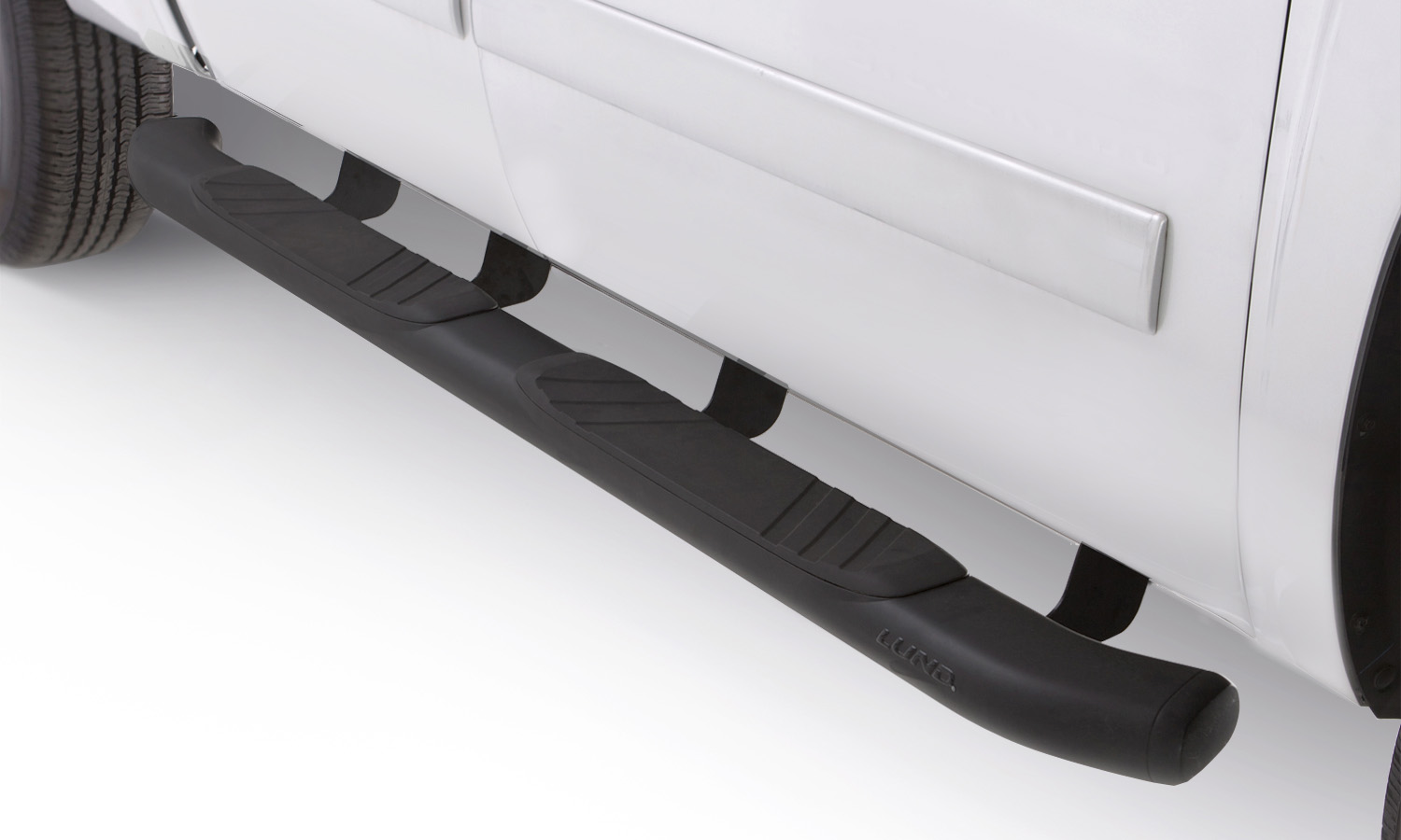 Lund 22758052 - Black Composite 5 Inch Oval Bent Nerf Bars for 2015-2024 Ford F-150, 2017-2024 Super Duty F-250, F-350, F-450, F550 Standard and Extended Cab