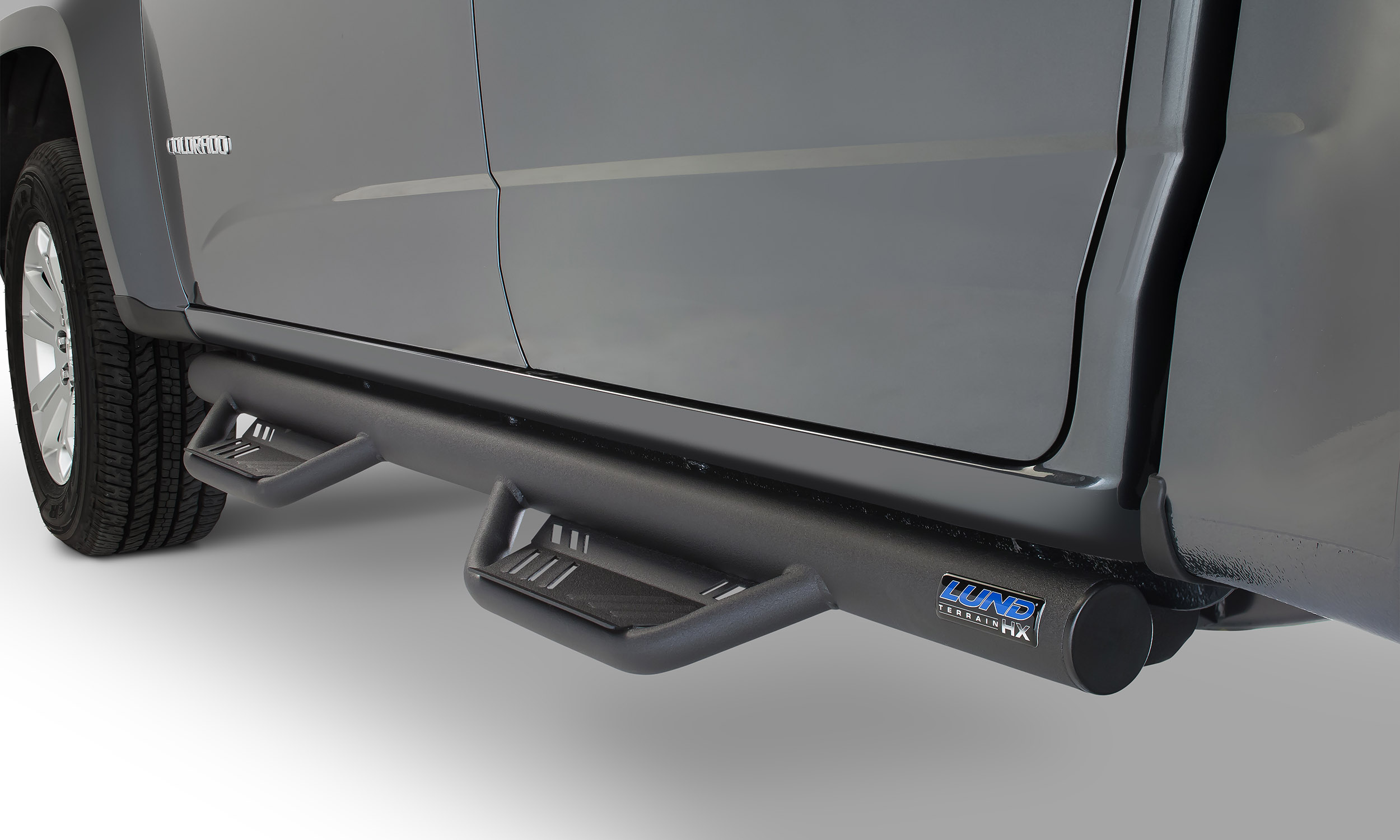 Lund 34641173 - Black Steel Terrain HX Step Nerf Bars for 2015-2018 Chevrolet Silverado/GMC Sierra 1500, 2015-2019 Chevrolet Silverado/Sierra 2500HD/3500HD Extended Cab Lund 34641173 - Black Steel Terrain HX Step Nerf Bars for 2015-2018 Chevrolet Silverado/GMC Sierra 1500, 2015-2019 Chevrolet Silverado/Sierra 2500HD/3500HD Extended Cab
