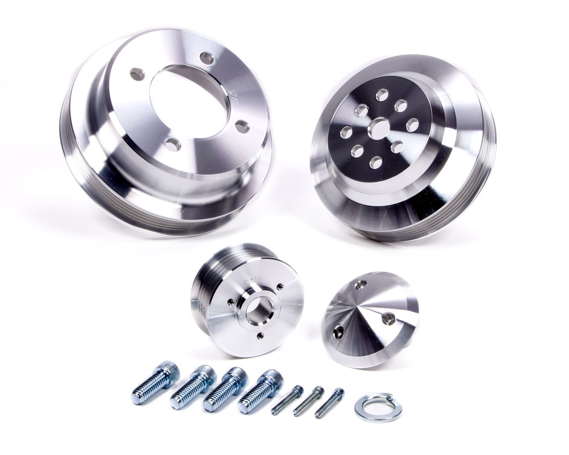 March Performance 1675 - Pulley Kit - High Water Flow Ratio - 6-Rib Serpentine - Aluminum - Clear Powder Coat - Small Block Ford - Kit