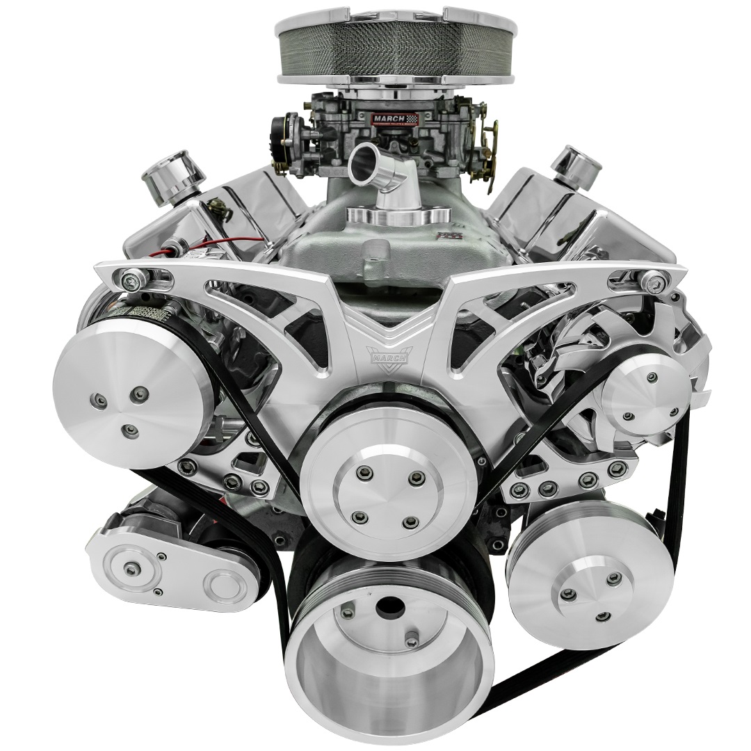 March Performance 21150 - Small Block Chevy Clear Powder Coat Style Track Serpentine Kit (AC/PS/ALT)