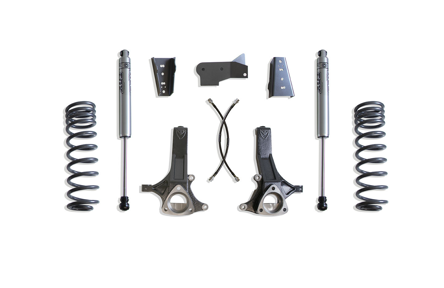 Maxtrac K882443F - MAX TRAC SUSPENSION'S KIT#  IS A COMPLETE 4.5" LIFT KIT INCLUDING SPINDLES, EXTENDED BRAKE LINES, REAR COILS, TRAC BAR BRACKET, SWAY BAR BRACKETS & FOX 2.0 PERFORMANCE SERIES REAR SHOCKS