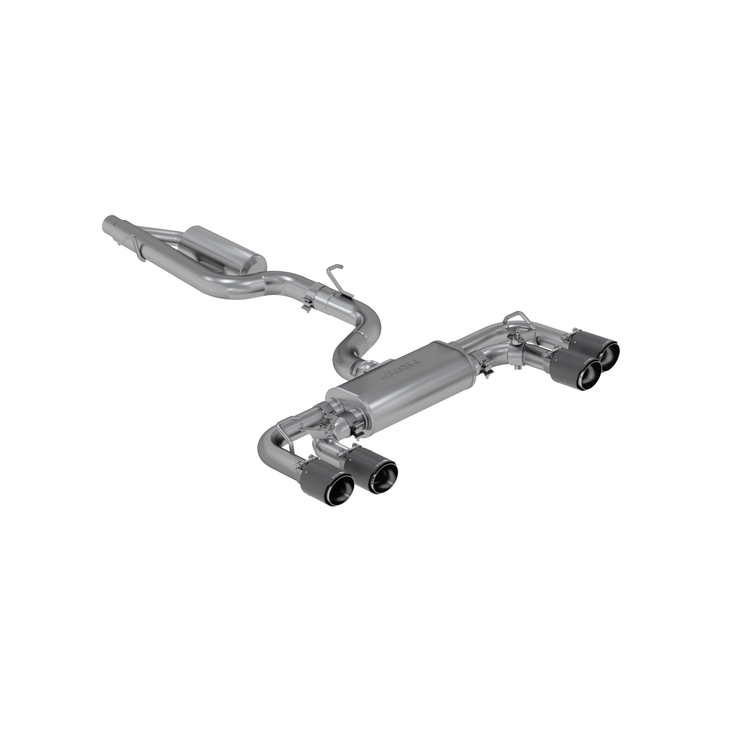 MBRP S46053CF - 2015-21VW Golf R T304 Stainless Steel 3 inch Cat-Back Active Quad Rear Exit with Carbon Fiber Tips