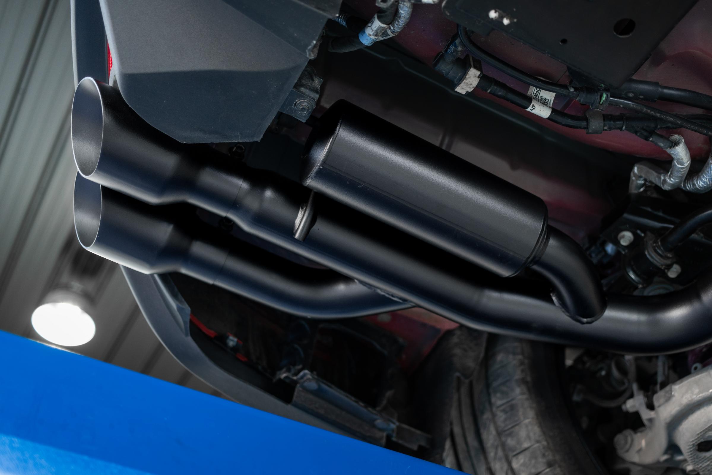 MBRP S7207BLK - 3 Inch Cat Back Exhaust System For 18-23 Ford Mustang GT 5.0L With Quad 4 Inch Dual Wall Tips Race Version Black Coated