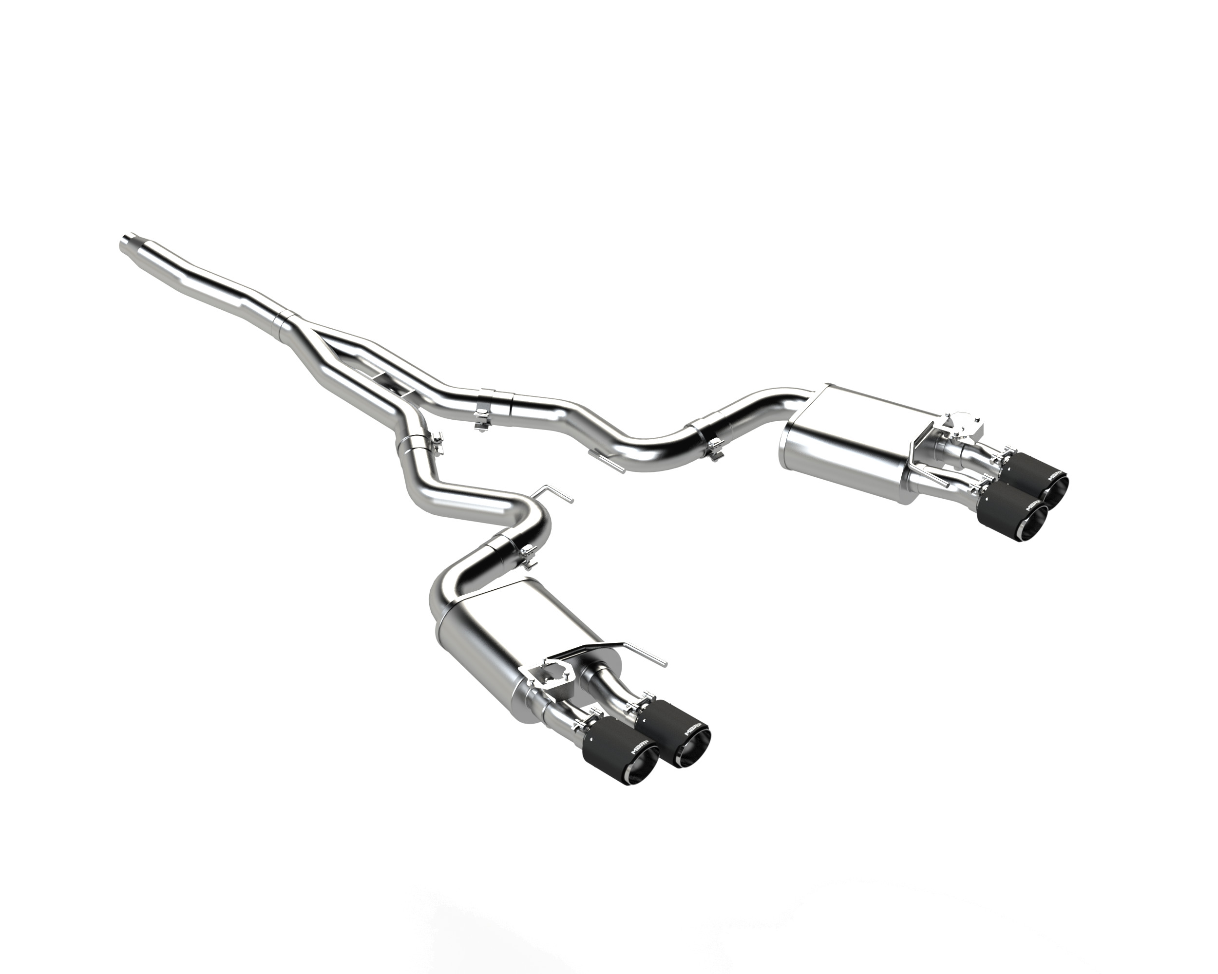 MBRP S72233CF - 2019-2023 Ford Mustang 2.3L EcoBoost Active T304 Stainless Steel 3 Inch Cat-Back Quad Rear Exit with CF Tips