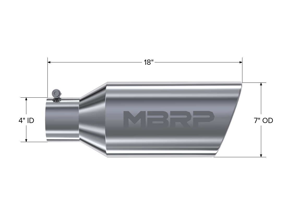 MBRP T5126 - Exhaust Tail Pipe Tip 7 Inch O.D. Rolled End 4 Inch Inlet 18 Inch Length T304 Stainless Steel