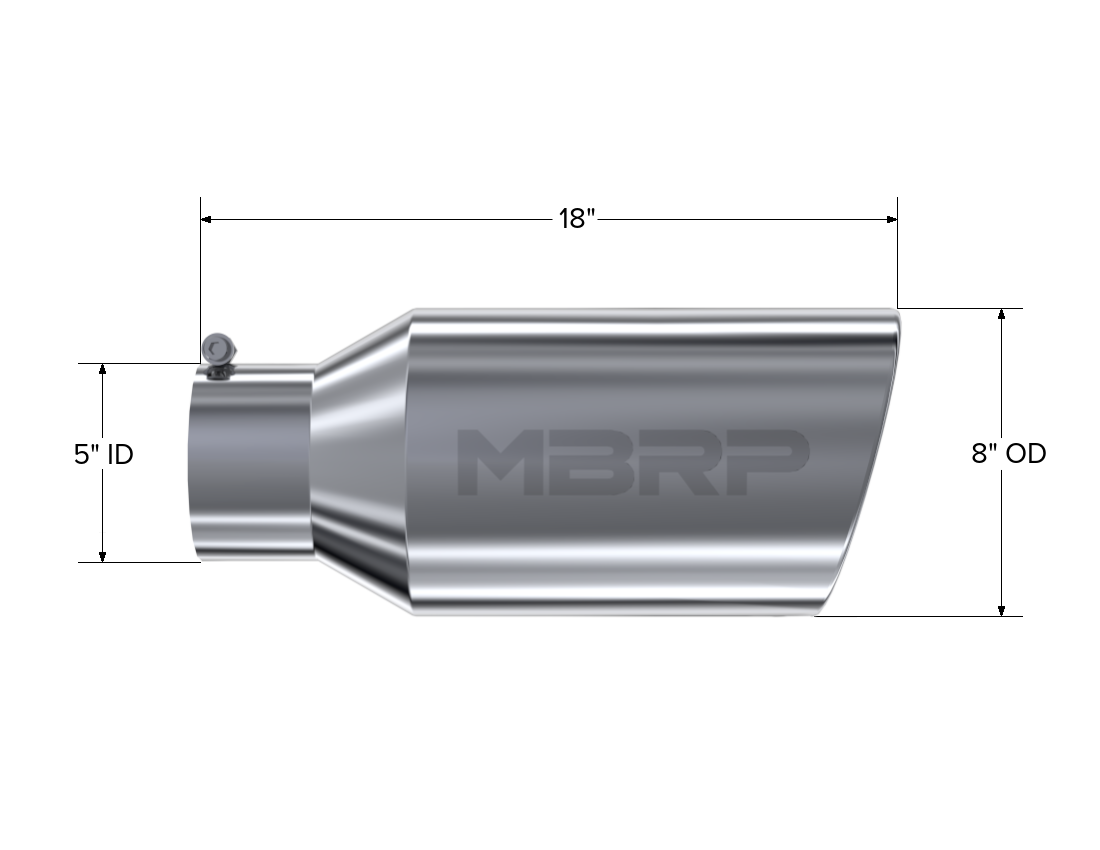 MBRP T5129 - Exhaust Tip 8 Inch O.D. Rolled End 5 Inch Inlet 18 Inch Length T304 Stainless Steel