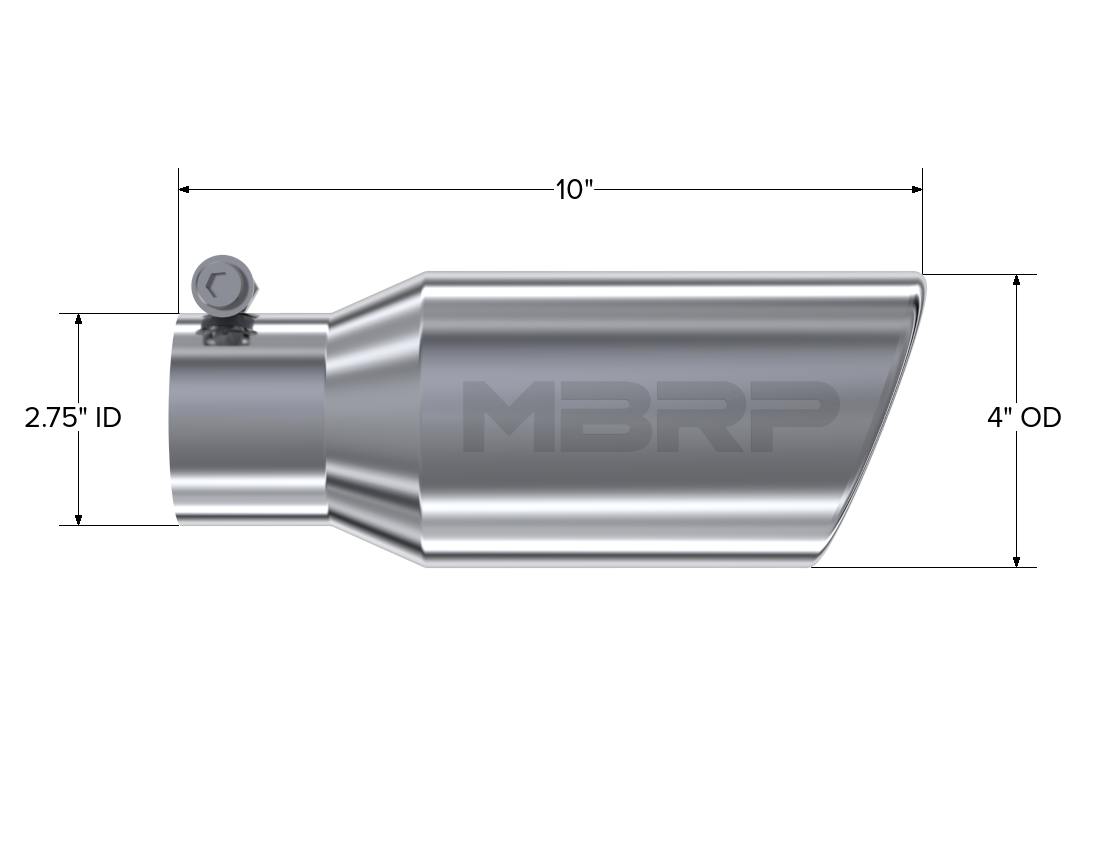 MBRP T5157 - Exhaust Tip 4 Inch O.D. Angled Rolled End 2 3/4 Inch Inlet 10 Inch Length T304 Stainless Steel