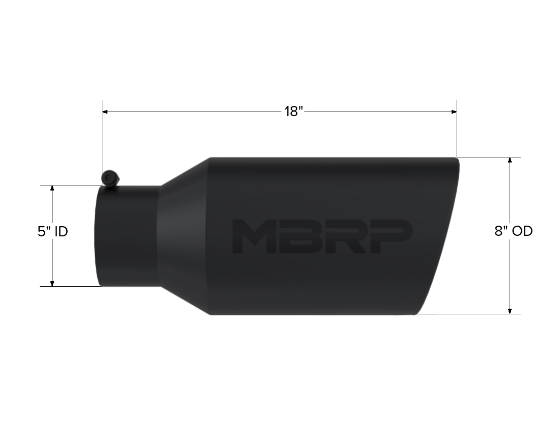 MBRP T5129BLK - Exhaust Tip 8 Inch O.D. Rolled End 5 Inch Inlet 18 Inch Length Black MBRP T5129BLK - Exhaust Tip 8 Inch O.D. Rolled End 5 Inch Inlet 18 Inch Length Black