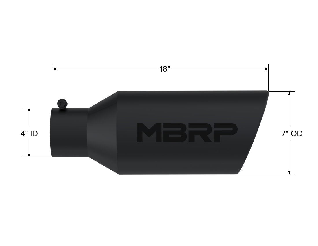 MBRP T5126BLK - Exhaust Tip 7 Inch O.D. Rolled End 4 Inch Inlet 18 Inch Length Black Coated