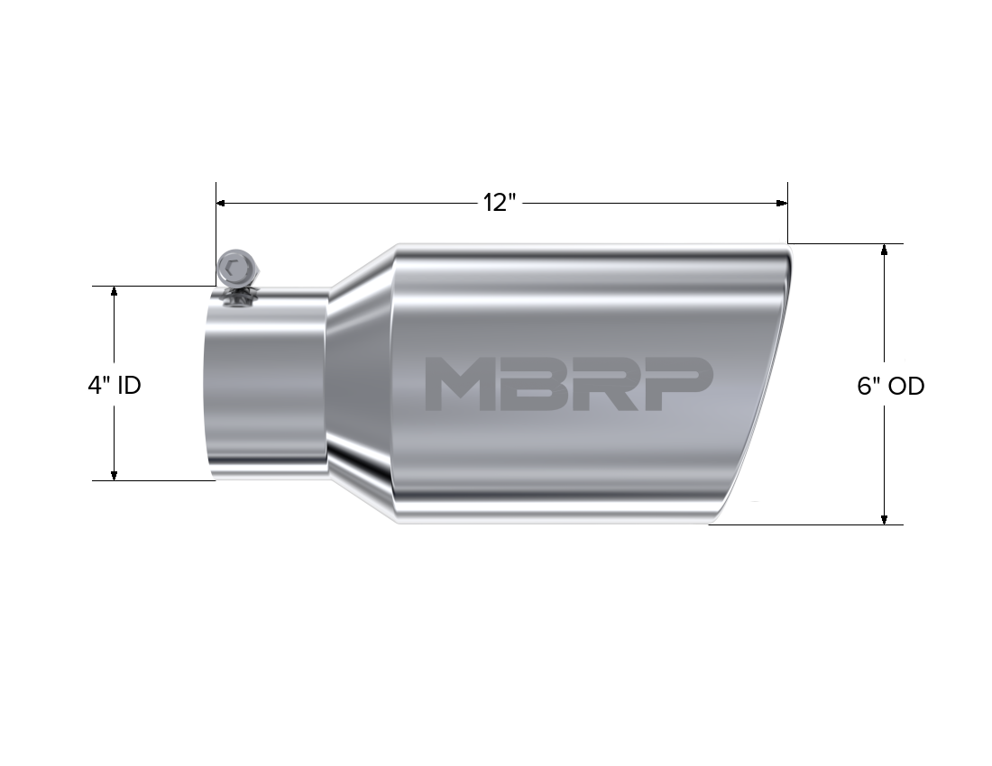 MBRP T5073 - Exhaust Tail Pipe Tip 6 Inch O.D. Angled Rolled End 4 Inch Inlet 12 Inch Length T304 Stainless Steel