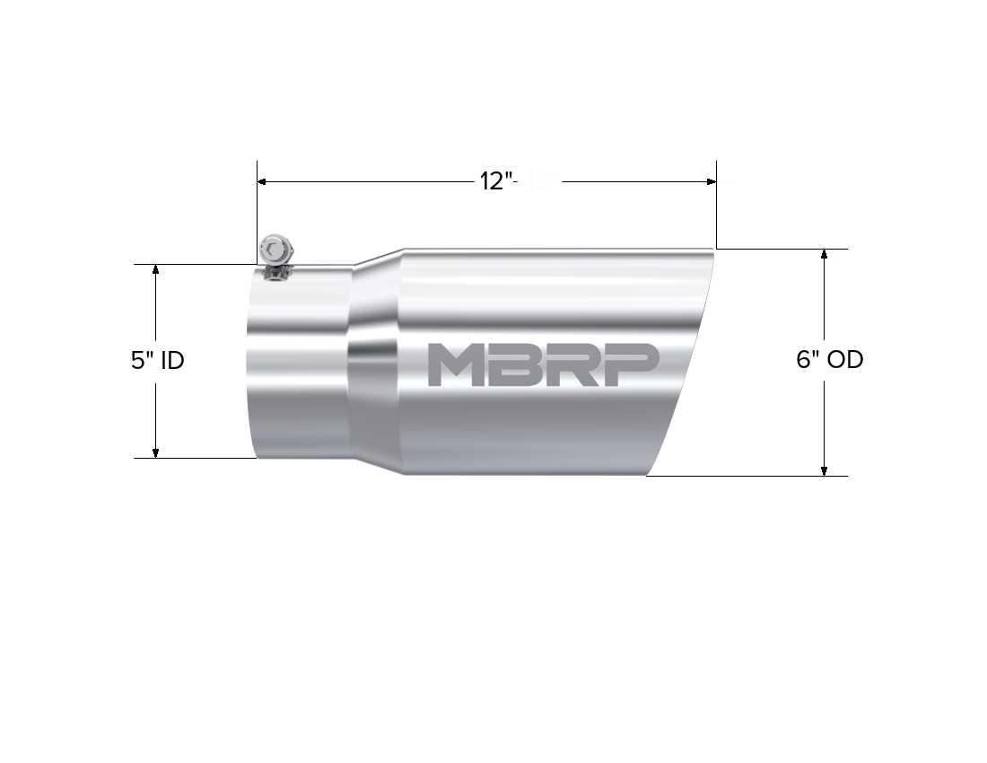 MBRP T5074 - Exhaust Tail Pipe Tip 6 Inch O.D. Dual Wall Angled 5 Inch Inlet 12 Inch Length T304 Stainless Steel