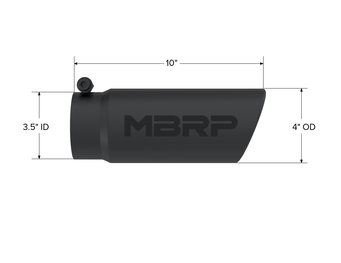 MBRP T5112BLK - Black Coated Tip, 4 Inch OD Angled Roll End End, 3.5 Inch Inlet, 10 Inch Length MBRP T5112BLK - Black Coated Tip, 4 Inch OD Angled Roll End End, 3.5 Inch Inlet, 10 Inch Length