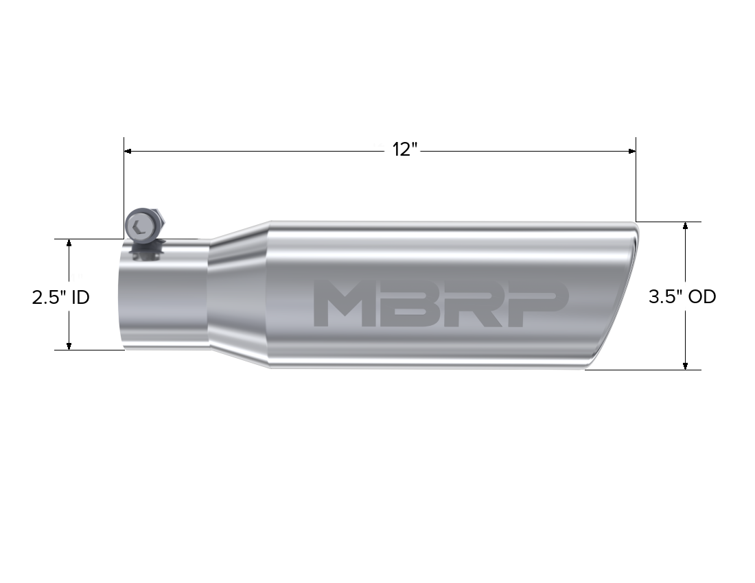 MBRP T5113 - Exhaust Tip 3 1/2 Inch O.D. Angled Rolled End 2 1/2 Inch Inlet 12 Inch Length T304 Stainless Steel