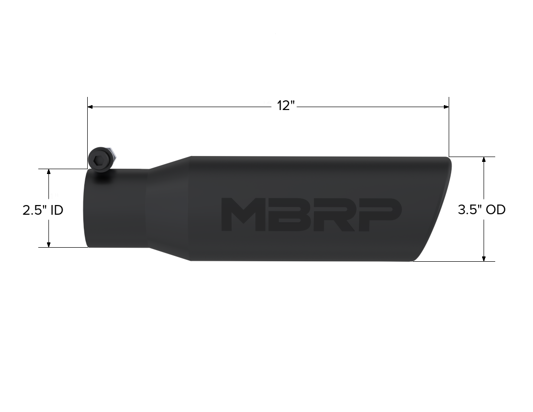 MBRP T5113BLK - Exhaust Tip 3 1/2 Inch O.D. Angled Rolled End 2 1/2 Inch Inlet 12 Inch Length-Black Finish
