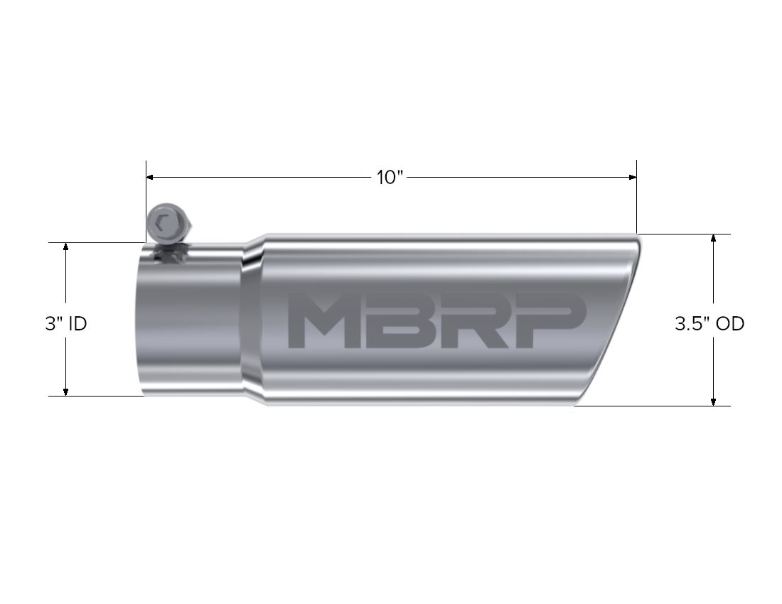 MBRP T5115 - Exhaust Tip 3 1/2 Inch O.D. Angled Rolled End 3 Inch Inlet 10 Inch Length T304 Stainless Steel