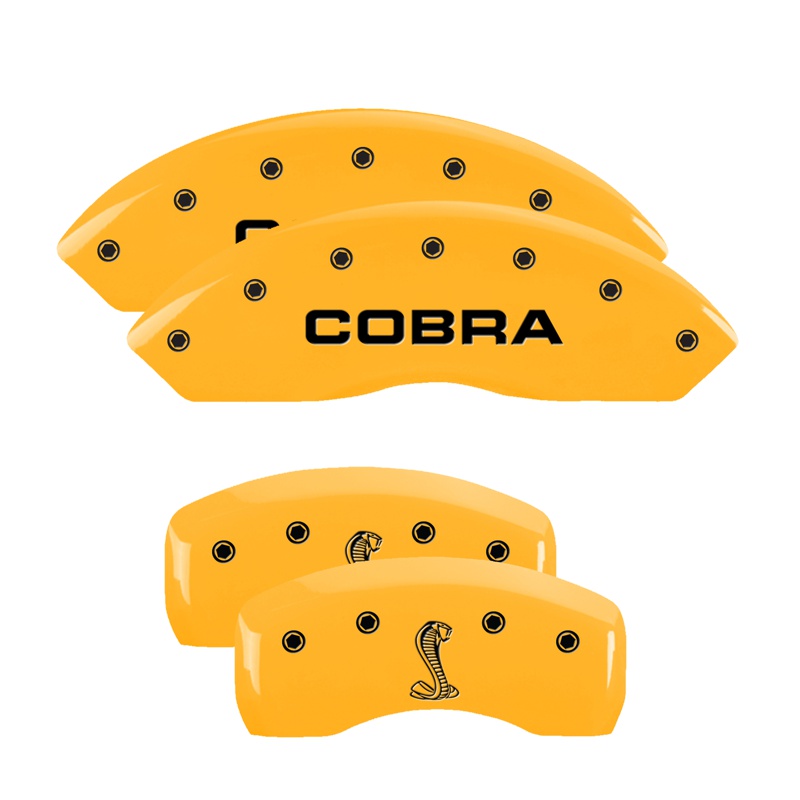MGP 10017SCNKYL - 4 Caliper Covers Engraved Front Cobra Rear Snake Yellow Finish Black Char 2003 Ford Mustang