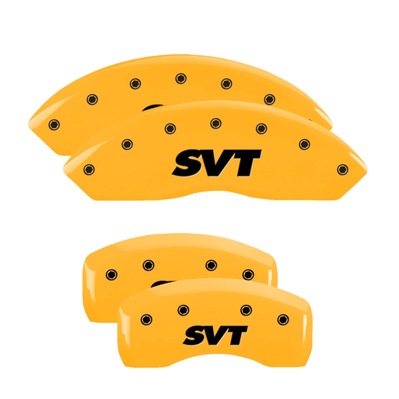 MGP 10017SSVTYL - 4 Caliper Covers Engraved Front & Rear SVT Yellow Finish Black Char 2003 Ford Mustang