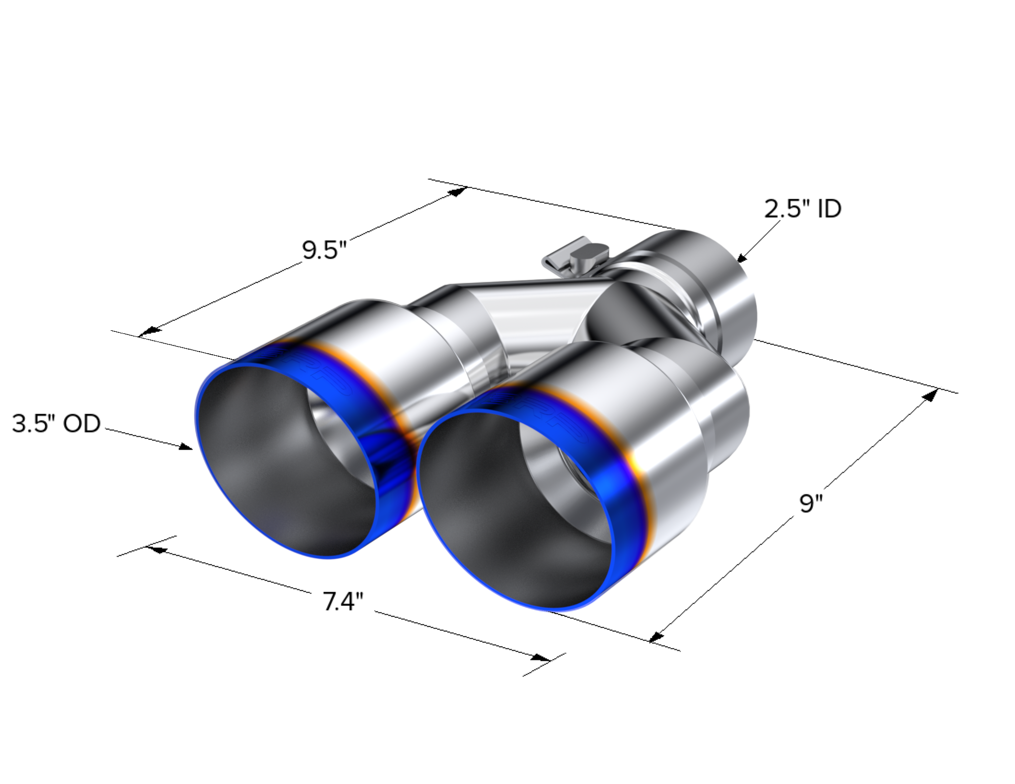 MBRP T5170BE - T304 Stainless Steel Burnt End Tip 2.5 Inch ID Dual 3.5 Inch OD Out 9.5 Inch Length Single Wall MBRP T5170BE - T304 Stainless Steel Burnt End Tip 2.5 Inch ID Dual 3.5 Inch OD Out 9.5 Inch Length Single Wall