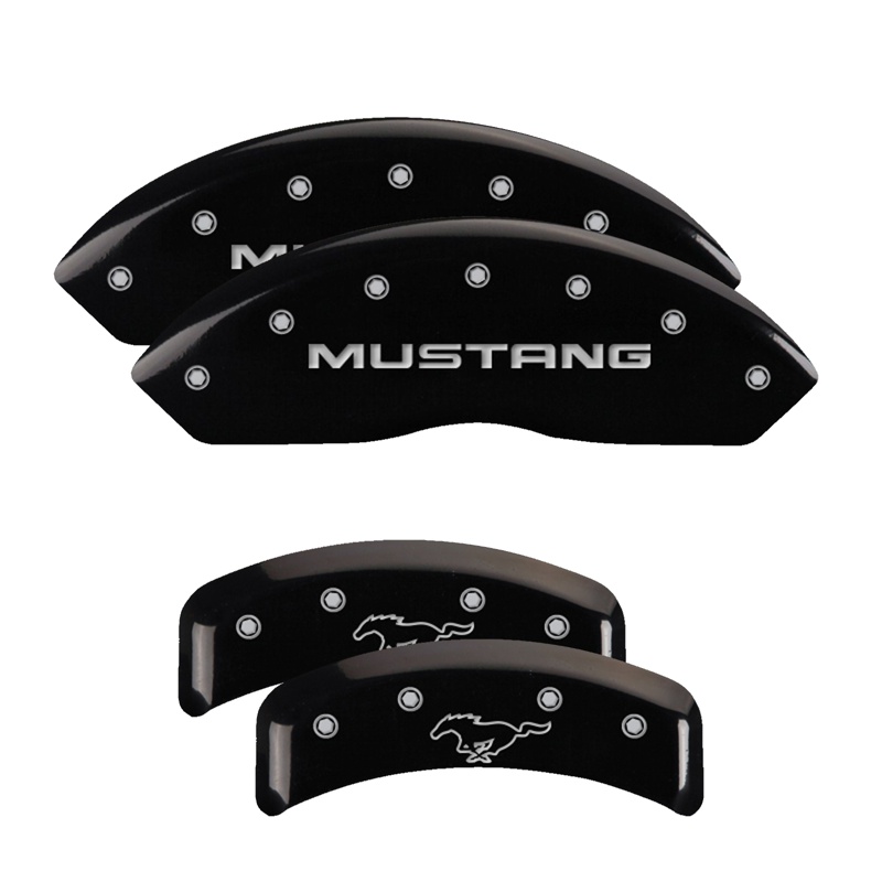 MGP 10095SMPYBK - 4 Caliper Covers Engraved Front Mustang Engraved Rear Pony Black finish silver ch MGP 10095SMPYBK - 4 Caliper Covers Engraved Front Mustang Engraved Rear Pony Black finish silver ch