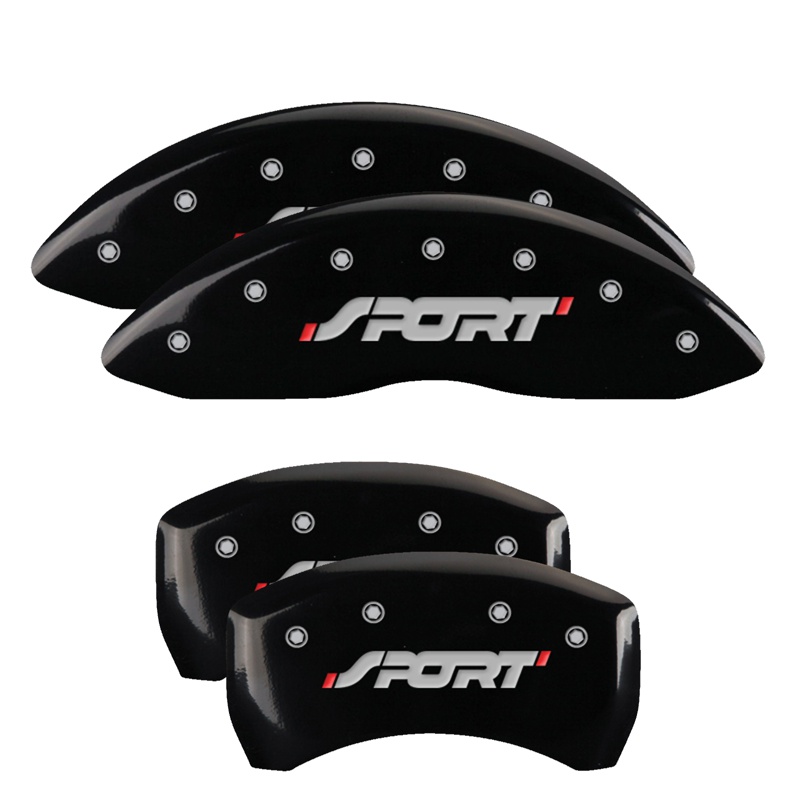 MGP 10229SSPOBK - 4 Caliper Covers Engraved Front & Rear SPORT Black finish silver ch MGP 10229SSPOBK - 4 Caliper Covers Engraved Front & Rear SPORT Black finish silver ch