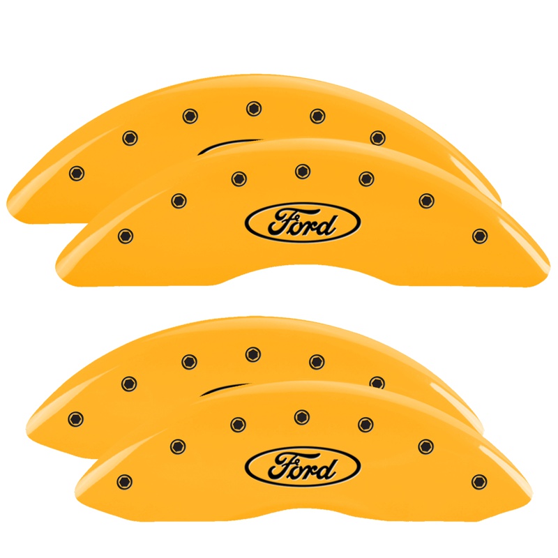 MGP 10235SFRDYL - 4 Caliper Covers Engraved Front & Rear Oval logo/Ford Yellow finish black ch