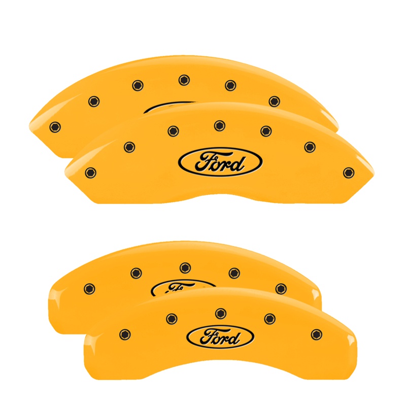 MGP 10248SFRDYL - Set of 4 caliper covers, Engraved Front and Rear: Ford Oval Logo, Yellow powder