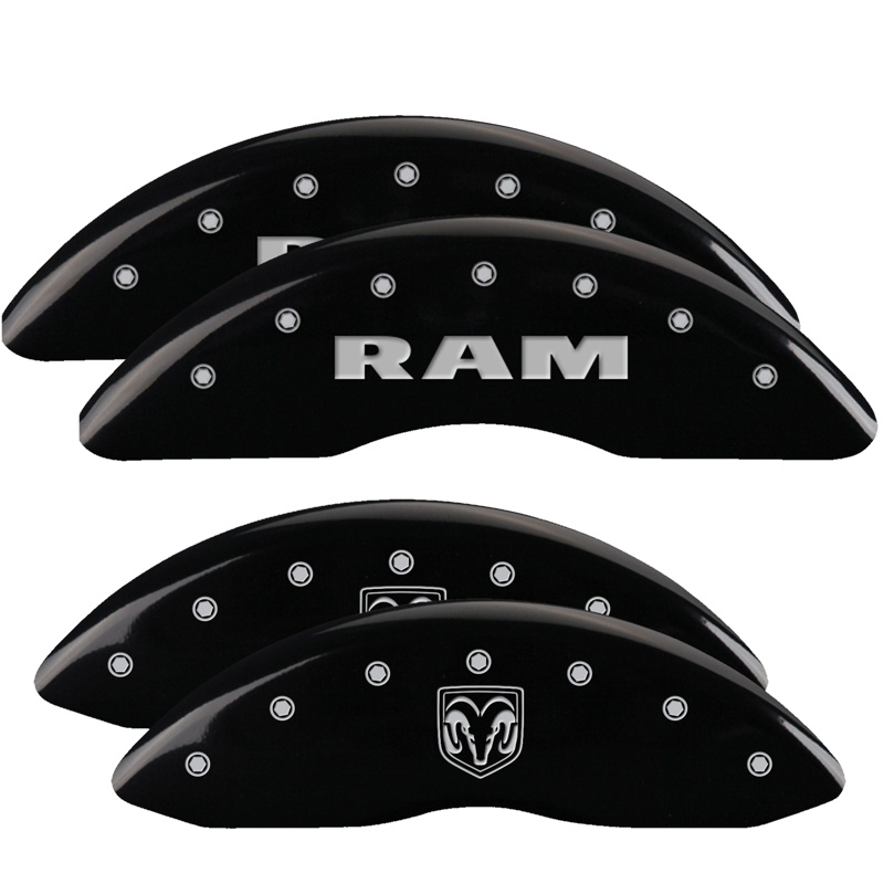 MGP 12124SRMHBK - 4 Caliper Covers Engraved Front RAM Engraved Rear RAMHEAD Black finish silver ch