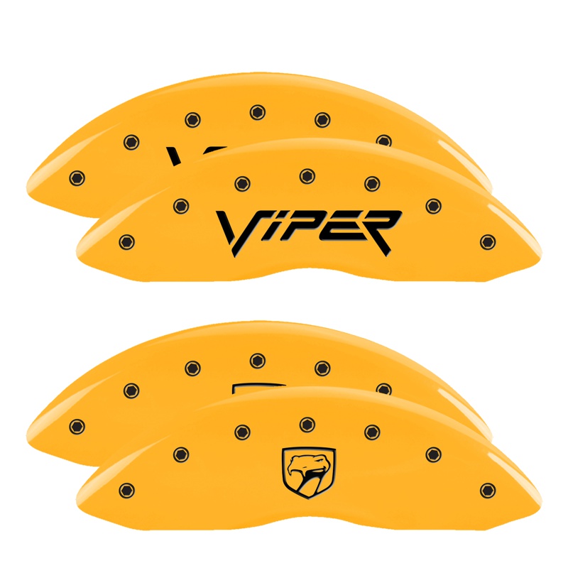 MGP 12203SSNPYL - 4 Caliper Covers Engraved Front Viper Rear Snake Yellow Finish Black Char 2002 Dodge Viper MGP 12203SSNPYL - 4 Caliper Covers Engraved Front Viper Rear Snake Yellow Finish Black Char 2002 Dodge Viper